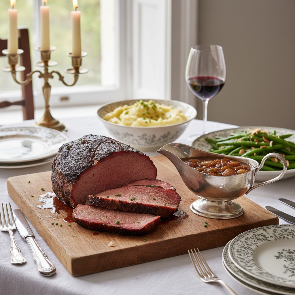 Slow-Cooked Beef Brisket with a Rich Onion Gravy