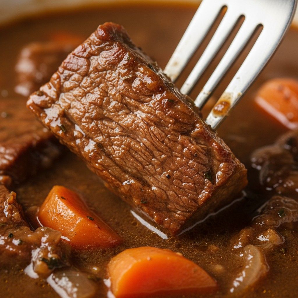 A Proper Beef and Ale Stew close-up