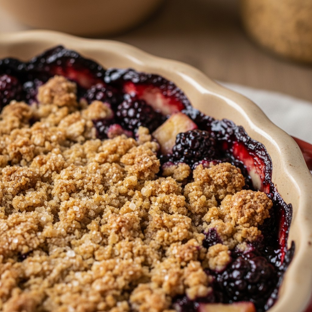My Ultimate Blackberry and Apple Crumble close-up