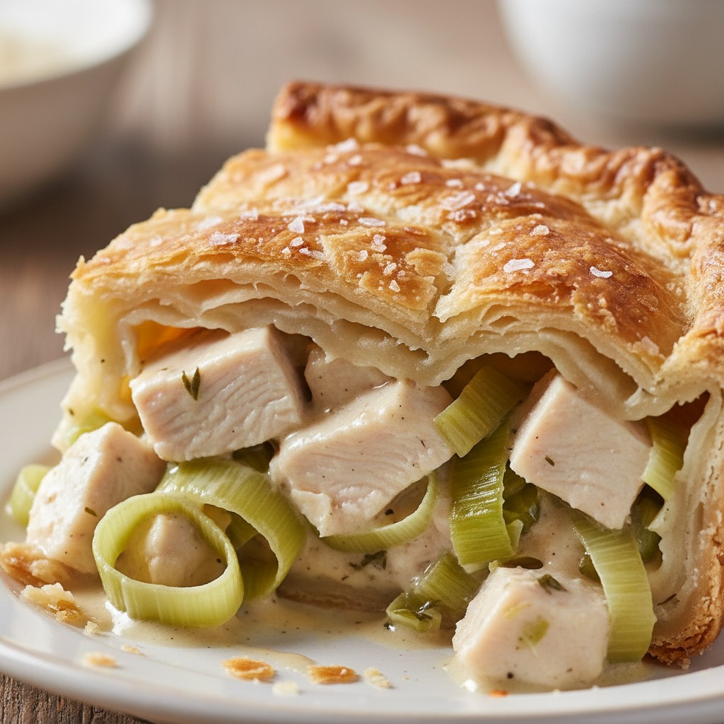 Hearty Chicken and Leek Pie close-up