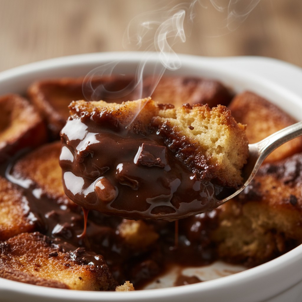 A Truly Comforting Chocolate Bread and Butter Pudding close-up