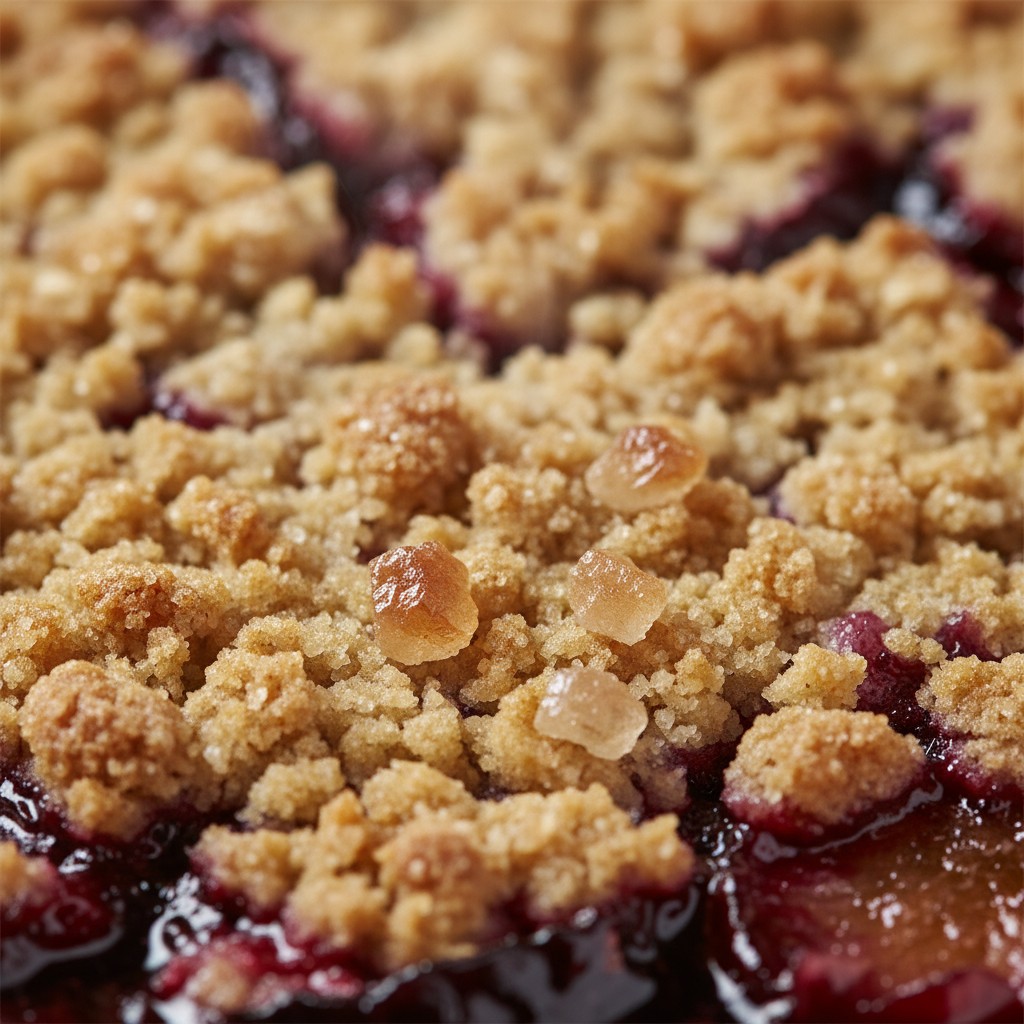 How to Make the Perfect Plum Crumble close-up