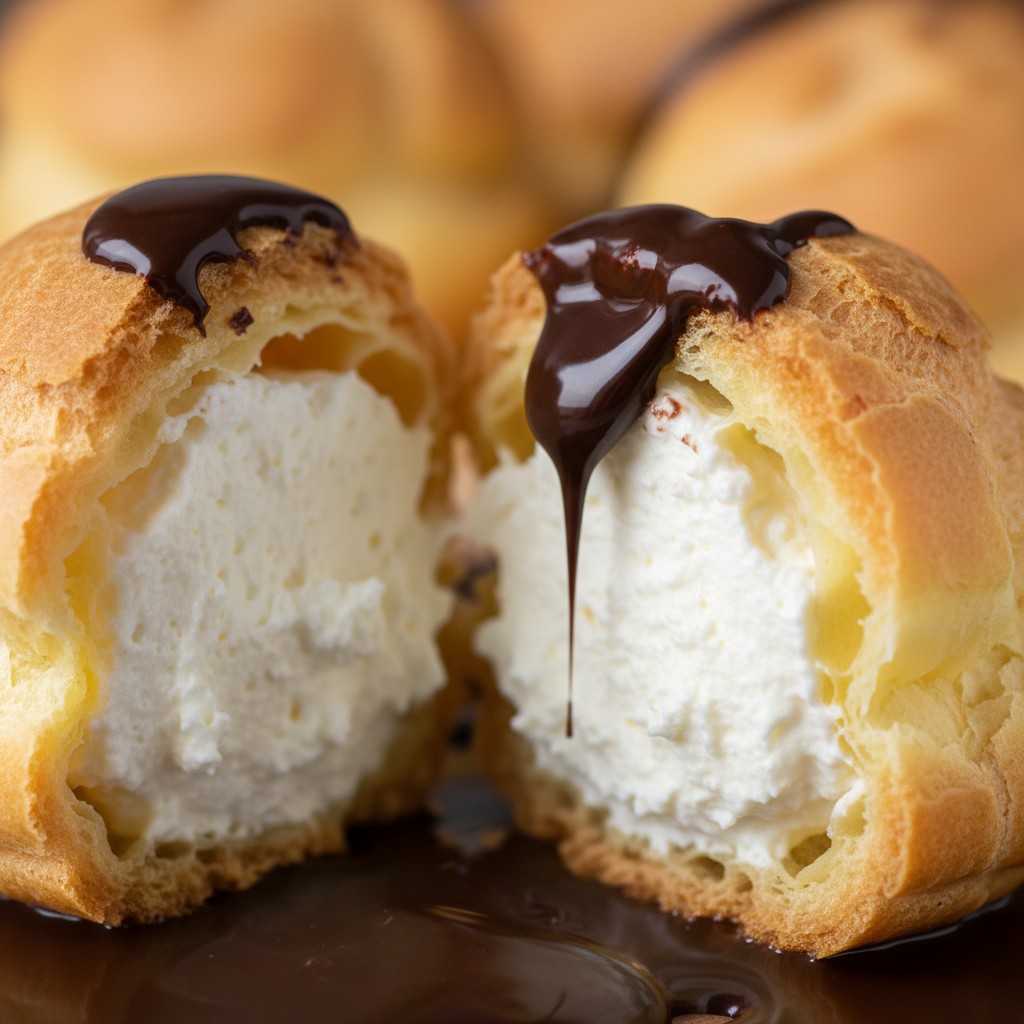 Classic Profiteroles with Rich Chocolate Sauce close-up