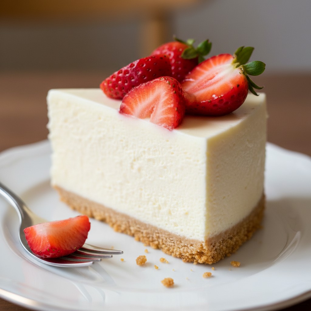 A Classic No-Bake Strawberry Cheesecake close-up