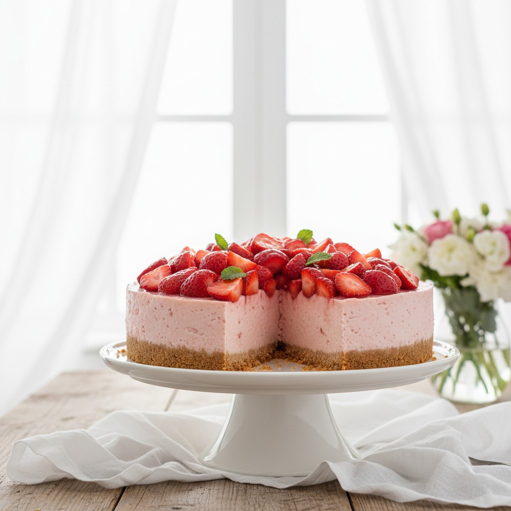 A Classic No-Bake Strawberry Cheesecake